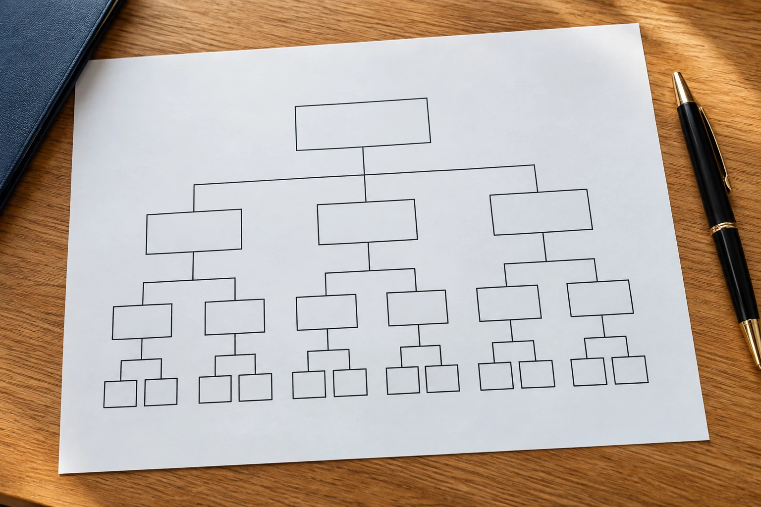 Organigrama impreso sobre un escritorio